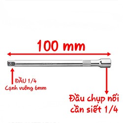 Thanh Nối Dài Khẩu 1/4 Chiều Dài Tổng 100mm Loại Tuýp Đầu Nhỏ Chuyên Dùng Gắn Kết Hợp Cần Lắc Tay Vặn Tự Động Đa Năng 1/4