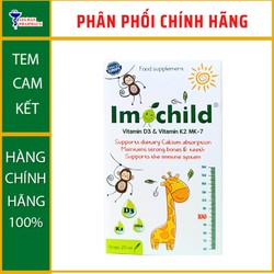 Imochild D3K2 dành cho trẻ em cần bổ sung vitamin D3, vitamin K2 MK7(lọ 20ml) - NT Gia Hân