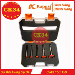 Bộ mũi khoan khoét gỗ KAPUSI Japan 5 chi tiết, cỡ từ 15-35mm thép carbon cứng và sắc bén