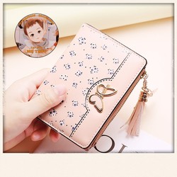 Ví nữ, bóp đựng thẻ gập da tổng hợp cao cấp hoa nhí họa tiết dễ thương giá rẻ hot trend trẻ trung D&H STORE VHOABUOM95