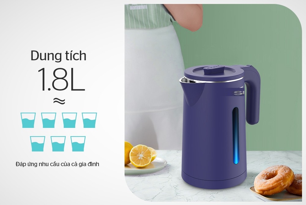 Hình ảnh ẤM SIÊU TỐC INOX 2 LỚP 1.8L MÀU XANH ĐỘC ĐÁO