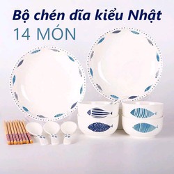 Bộ chén dĩa kiểu Nhật 14 món hình con cá