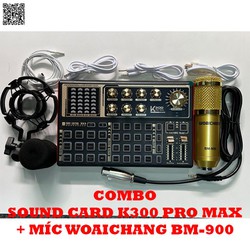 Combo sound card âm thanh K300 Pro Max kèm míc thu âm woaichang BM900 new