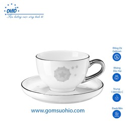 Tách Capuccino 220ml Cờ Hoa Bạch Kim Sứ OHIO + Đĩa kê