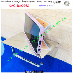Móc giấy vệ sinh Inox Bảo KAG-BAO362 có giá đỡ điện thoại high-level, Paper holder SUS304 dập khuôn sang trọng cấp cao VĨNH VIỄN