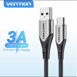 Cáp Sạc Nhanh Type C USB Vention Bọc Vải Dài 2M, 3M Chất Lượng Cao