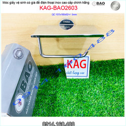 Móc giấy vệ sinh Inox Bảo KAG-BAO2603 có giá đỡ điện thoại high-level, Paper holder SUS304 dập khuôn sang trọng cấp cao VĨNH VIỄN