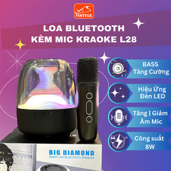 Loa Bluetooth mini L28 Big Diamond, kèm Mic Karaoke không dây, Âm Bass được tặng cường, Hiệu ứng đèn Led đa dạng - vistyle