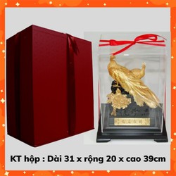Quà tặng Đôi Chim Công dát vàng thật 24K - Kích thước Hộp D31xR20xC39cm - Quà biếu Tết, quà mừng tân gia, quà cưới, quà sinh nhật
