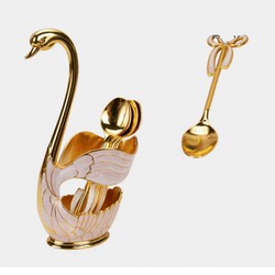 Bộ 6 muỗng và lọ để muỗng thiên nga cao cấp