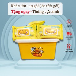 Combo 10 hộp Khăn giấy ướt vịt vàng , không cồn, không chất bảo quản, an toàn cho trẻ em Tặng kèm hộp nhựa tiện lợi