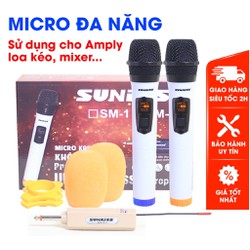 Micro đa năng không dây karaoke Sunrise SM-1/SM-2, mic không dây sóng UHF chống hú, hút giọng sử dụng cho loa kéo, amply