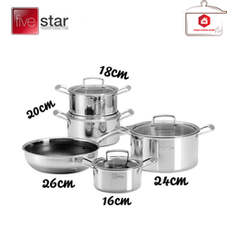 Bộ 5 Nồi Inox 3 Lớp Fivestar Blackcube FPB5007 Inox 304 Chống Dính