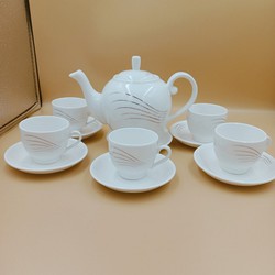 Bộ Ấm Chén Trắng Ngà Camellia Cao Cấp Sang Trọng