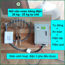 Nồi nấu rượu bằng điện 20-25 kg gạo, bộ điện tự chế Lộc Phát, tự động, hiện đại, an toàn điện sinh hoạt, điện 3 pha