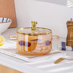 Nồi Thủy Tinh Cao Cấp Dung Tích 1,7L Siêu Chịu Nhiệt, Nồi Nấu Ăn Sang Trọng Có Núm Gấu Bear Siêu Xinh