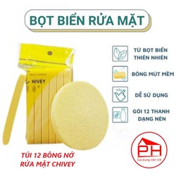 Túi 12 miếng bọt biển rửa mặt Chivey Dạng nén, Bông nở mút tẩy trang trang điểm tiện lợi - Gia dụng Phước Hòa