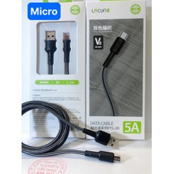 Dây sạc nhanh Lecun FLT 20 dòng điện 5A chân Micro dây dù chống rối, chống cắt, Hàng Chính Hãng