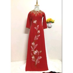 Áo dài vẽ sơn mài viền đá