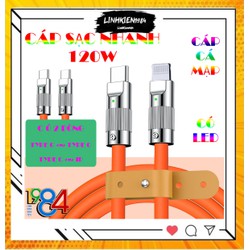 Cáp Sạc Nhanh 3 Trong 1 6A Cổng Type C Bằng Silicone Và Hợp Kim Kẽm