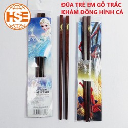 Đũa trẻ em GỖ TRẮC (Dài 20cm) đũa tập ăn cho bé khảm đồng hình cá cao cấp ( 01 đôi ) - Gia dụng Phước Hòa