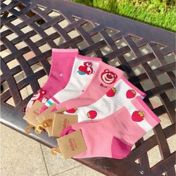 Set 10 Đôi Tất Cotton Hoạ Tiết Gấu Dâu Hồng