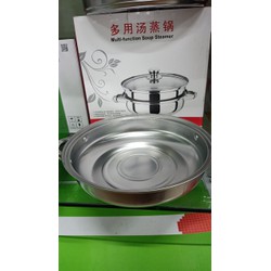 Nồi inox kèm Xửng hấp inox 2 tầng size 28cm đa năng có nắp kính tiện lợi