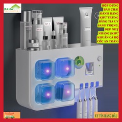 HỘP ĐỰNG BÀN CHẢI ĐÁNH RĂNG KHỬ TRÙNG BẰNG TIA UV SANG TRỌNG, ĐẸP NHẸ NHÀNG (KHỬ KHUẨN CẢ BỘ CỐC AN TOÀN) "BAHAMAR" Có máy ép kem đánh răng định lượng tự động