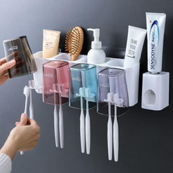 (CHÍNH HÃNG) Set nhả kem đánh răng tự động kèm 4 cốc, bộ nặn kem đánh răng có kệ để ly, nhả kem đánh răng