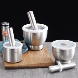 (CHÍNH HÃNG) Bộ Chày Cối Inox 304 Nguyên Khối Không Vết Hàn Có Nắp Đậy Kèm Chày Giã Đồ Cực Nhuyễn Mịn Cho Gia Đình