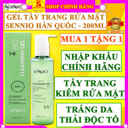 Gel tẩy trang thải độc tố trắng da ngừa mụn loại xịn hàn quốc chính hãng Sennio bio cleansing 2 in 1 thay sữa rửa mặt nước tẩy trang không cồn se khít lỗ chân lông cho mặt mắt môi dành cho da dầu mụn nhờn da nhạy cảm khô tốt 200ml
