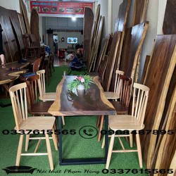 Bộ bàn ghế ăn gia đình gỗ me tây nguyên khối dày 5cm