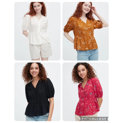 áo sơ mi Rayon Uni qlo cổ V dáng peplum ngắn tay