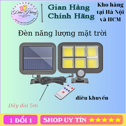 Đèn năng lượng mặt trời 6 Cob 120 Led Pin rời kèm điều khiển từ xa dây nối 5m, Đèn pha năng lượng mặt trời cảm biến ánh sáng, cảm biến chuyển động 3 chế độ sáng