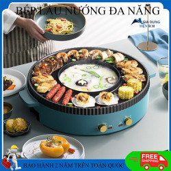 Nồi lẩu nướng tròn đa năng 2 in 1, bếp nướng không khói, công nghệ cao cấp chống dính