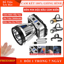 Đèn đội đầu cảm biến siêu sáng 1 bóng Led, đèn pin đeo trán chiếu xa 200m, pin trâu 3000mAh, chống nước IPX4