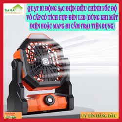 QUẠT DI ĐỘNG SẠC ĐIỆN ĐIỀU CHỈNH TỐC ĐỘ VÔ CẤP CÓ TÍCH HỢP ĐÈN LED (DÙNG KHI MẤT ĐIỆN HOẶC MANG ĐI CẮM TRẠI TIỆN DỤNG) "BAHAMAR" có thể được sử dụng trong cắm trại và ngoài trời