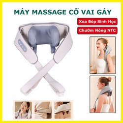Máy massage cổ vai gáy 6D chườm nóng giảm đau nhức, máy matxa với 6 đầu nâng cấp Silicon mô phòng tay người