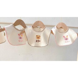 Yếm xô muslin 3 lớp mềm mại thêu họa tiết hình gấu và thỏ phong cách Hàn Quốc cho bé