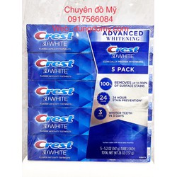 Lóc 5 tuýp kem đánh răng Crest 3D White Advanced Whitening 147g của Mỹ Date T1/2026