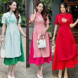 SÉT ÁO DÀI CÁCH TÂN GIẢ SƯỜN XÁM KÈM CHÂN VÁY
