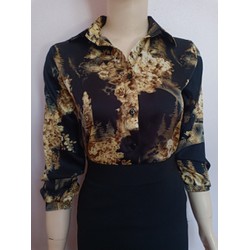Áo sơ mi nữ lụa satin họa tiết, áo sơ mi nữ công sở fom chuẩn đẹp A4422 ( ảnh thật) đủ size 40-90kg
