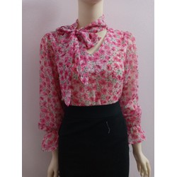 Áo hoa kiểu nư cổ thắt nơ ,áo công sở fom chuẩn đẹp A4429 ( ảnh thật) đủ size 40-90kg