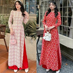SÉT ÁO DÀI TRUYỀN THỐNG HOA CỔ TRÒN TAY LỠ