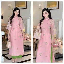𝐒𝐄𝐓 𝐀́𝐎 𝐃𝐀̀𝐈 Hoa thêu 4 tà CAO CẤP