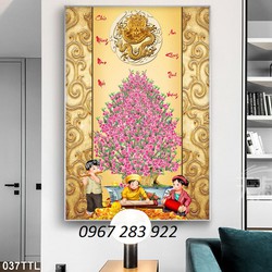Tranh ốp tường 3d hoa đào trang trí