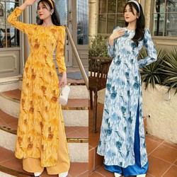 SÉT ÁO DÀI TRUYỀN THỐNG CỔ TRÒN VAI PHỒNG