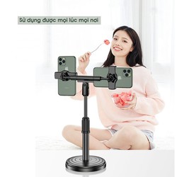 Giá đỡ điện thoại đôi, Giá kẹp 2 điện thoại, Giá 2 điện thoại Livestream Giá đỡ 2 điện thoại Livestream Đế tròn DK-098 để bàn gấp gọn siêu tiện dụng THÔNG TIN SẢN PHẨM