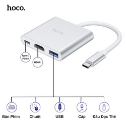 Hub chuyển Hoco HB14 TYPE-C Sang 3 cổng HDMI và USB 3.0 và TYPE-C