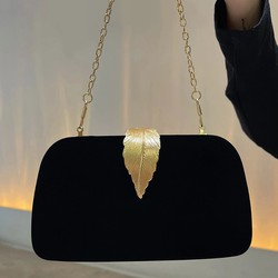 Clutch nữ ví dài cầm tay chiếc lá kim loại vải nhung mềm mịn độc đáo sang trọng dự tiệc thời thượng CLA36